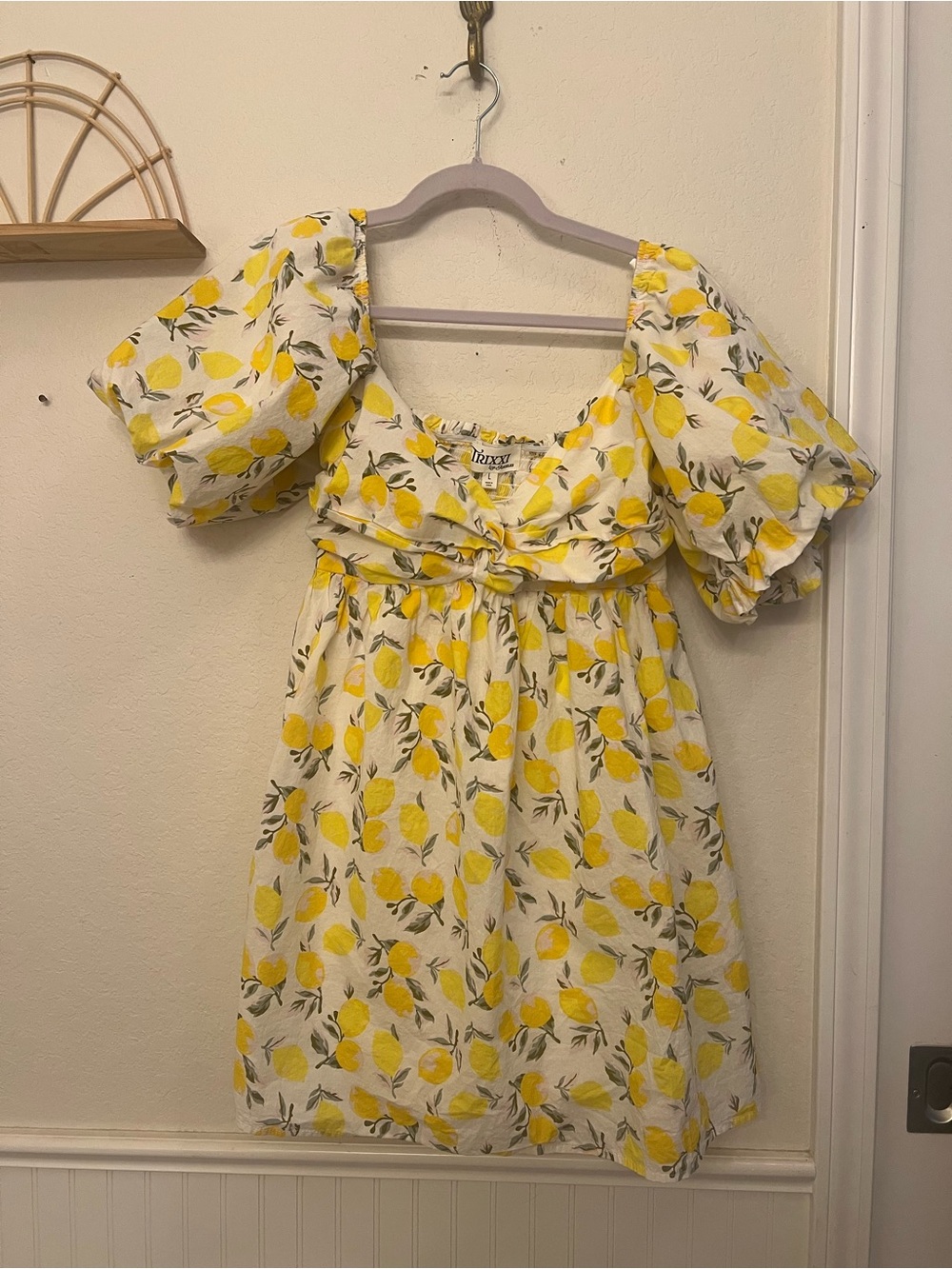 Trixxi Los Angeles Lemon Print Puff Sleeve Mini Dress Size Large